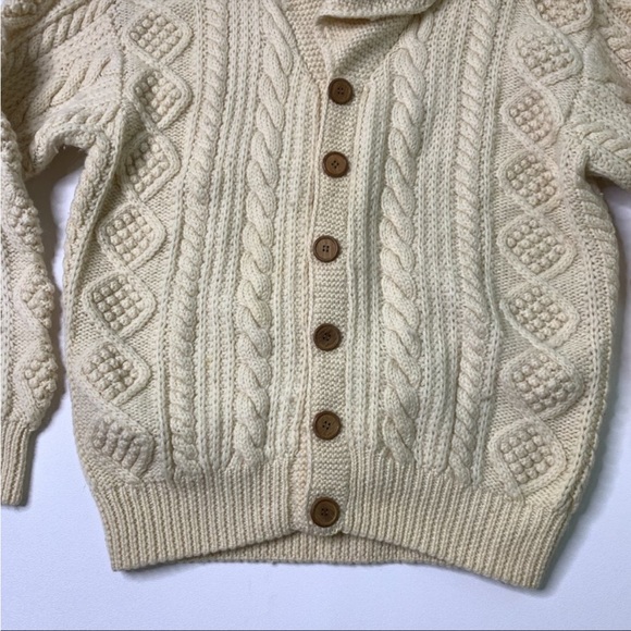 Men’s Vintage Wool Fisherman Cable Knit Cardigan Sweater - Picture 3 of 13